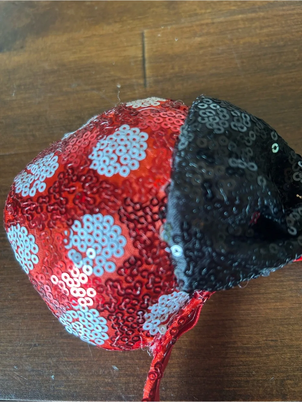 Authentic Disney Parks Minnie Mouse Red Sequin Polka Dot Ears with Black Sequin